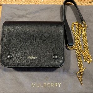 Mulberry Black Leather Crossbody Bag with Gold Chain